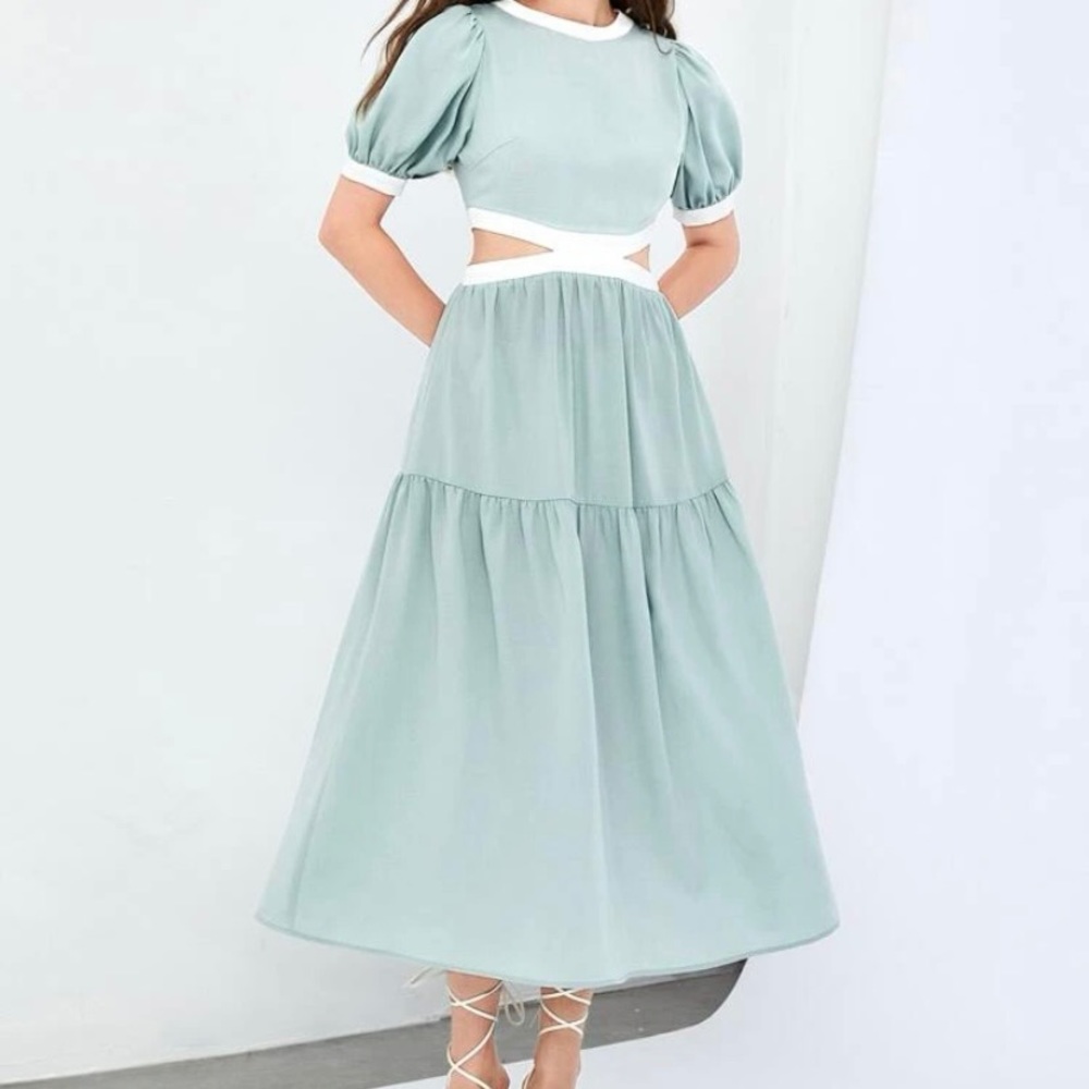 Side cut-out maxi dress in sage green. Large NWOT